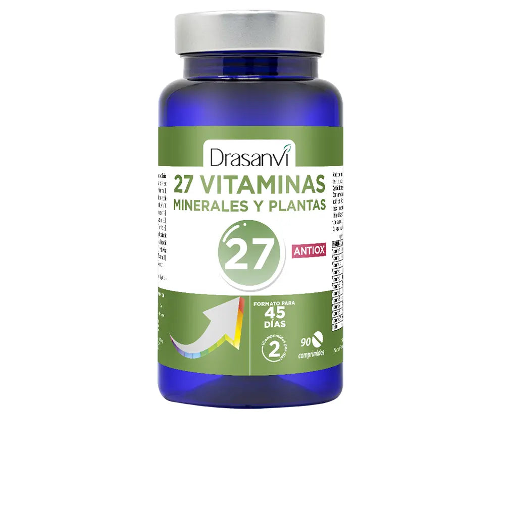 Comprimidos de 90 unidades com 27 vitaminas, minerais e plantas antioxidantes.