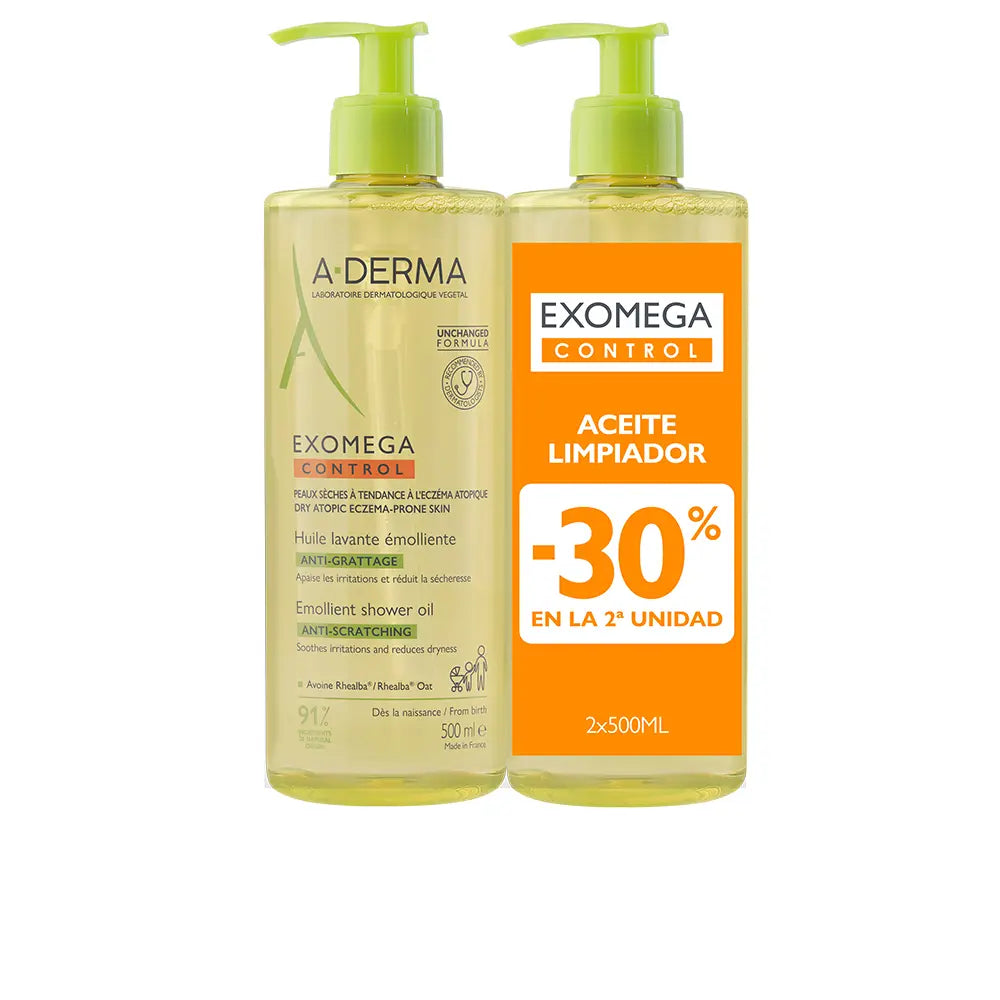 A-DERMA-EXOMEGA CONTROL óleo de banho emoliente pack 2 x 500 ml-DrShampoo - Perfumaria e Cosmética