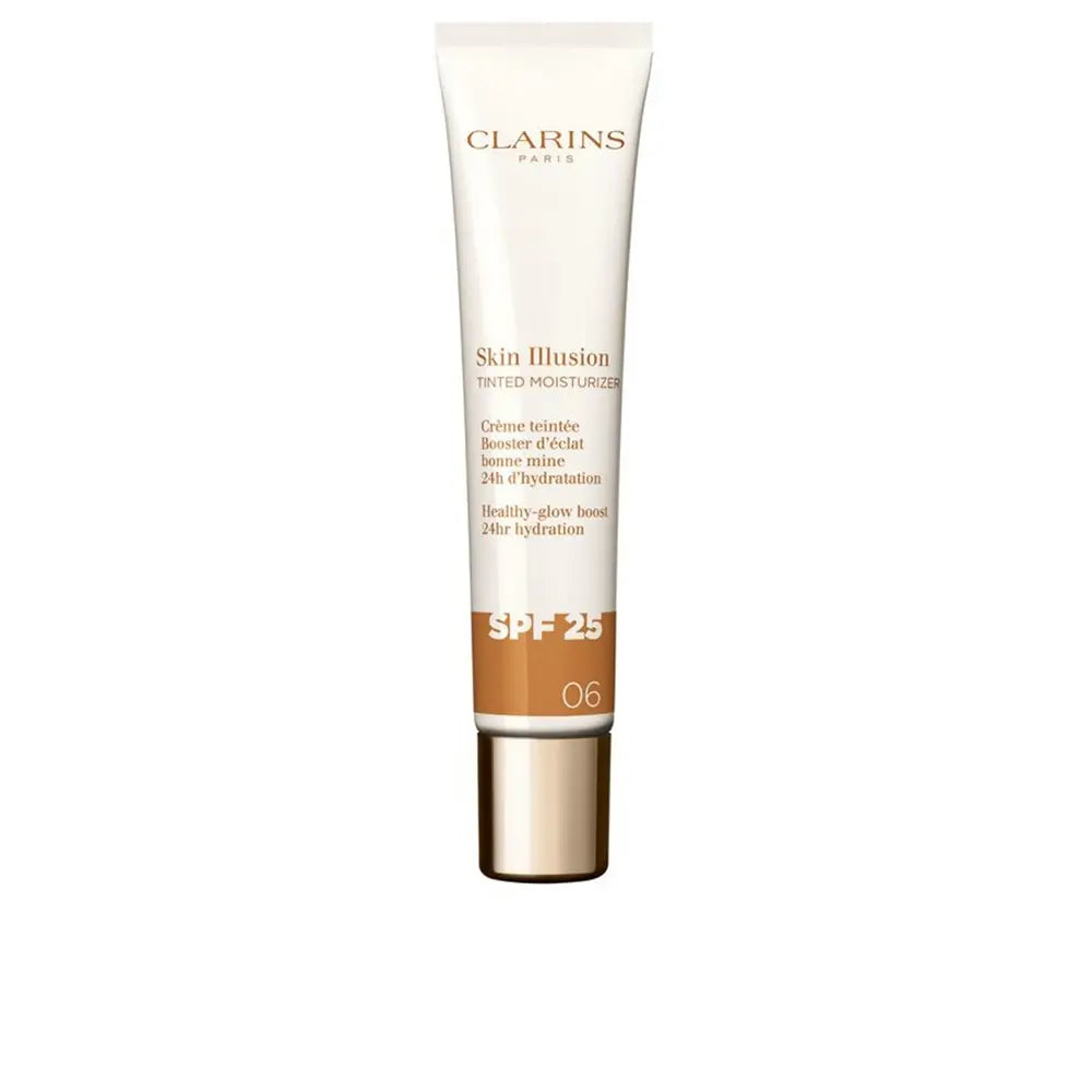 CLARINS-SKIN ILLUSION TINTED MOISTURIZER tratamento antienvelhecimento com cor e brilho FPS 25 #06 40 ml-DrShampoo - Perfumaria e Cosmética
