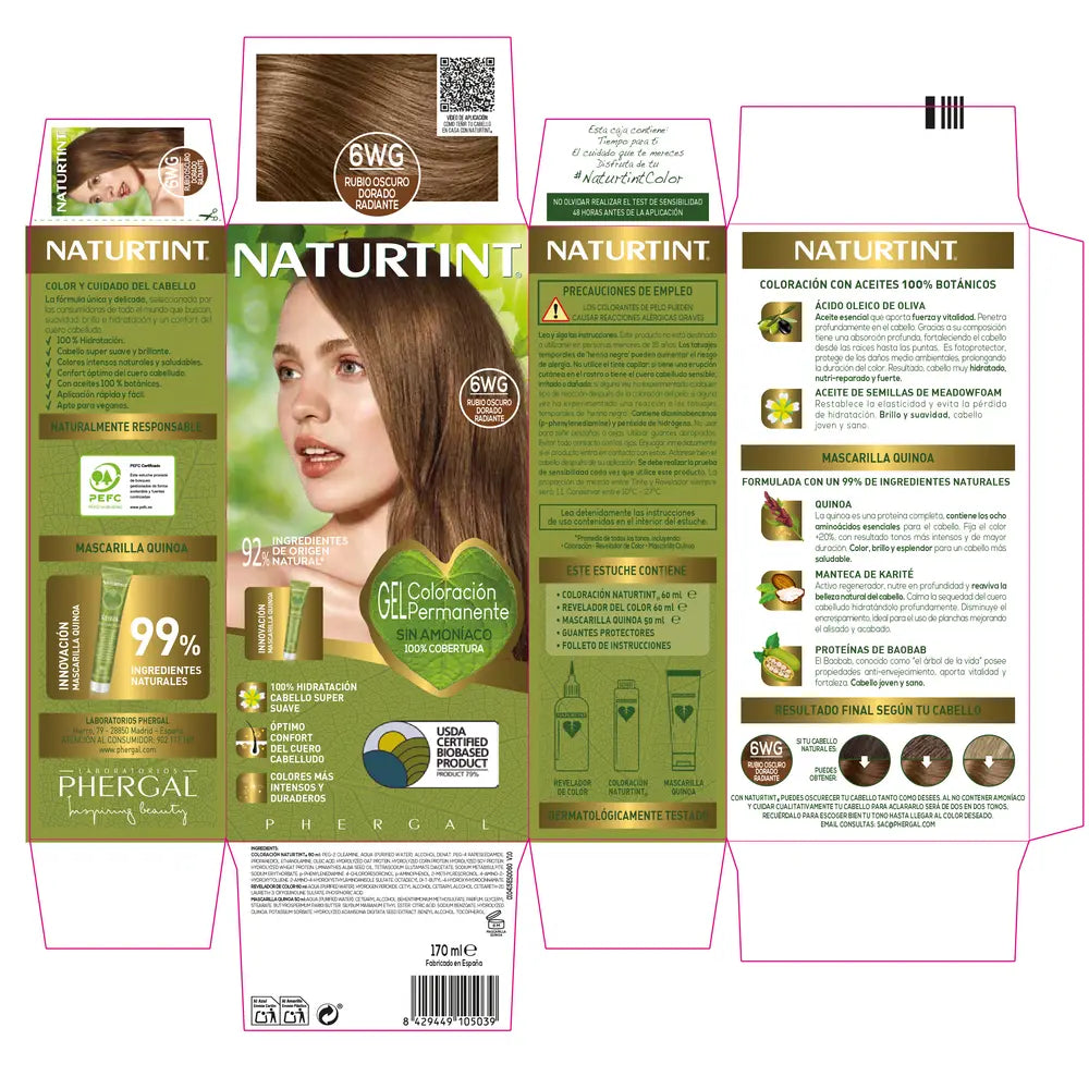 NATURTINT-Tintura sem amônia NATURTINT #6Wg-Loiro Escuro Dourado Radiante 170 ml-DrShampoo - Perfumaria e Cosmética