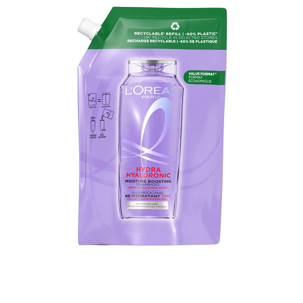 L'ORÉAL PARIS-ELVIVE HYDRA HYALURONIC shampoo recarga hidratação 72h eco pack 500 ml-DrShampoo - Perfumaria e Cosmética Imagem principal do produto
