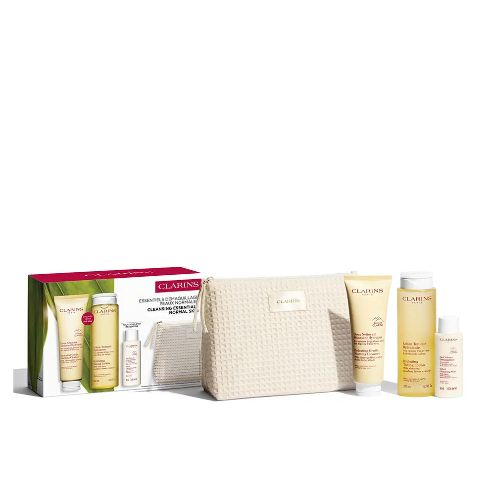 Kit de limpeza essencial para pele normal a seca, com 4 peças.