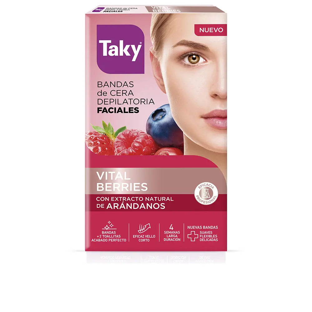 Tiras de cera facial RED FRUITS para remoção de pelos, 16 unidades
