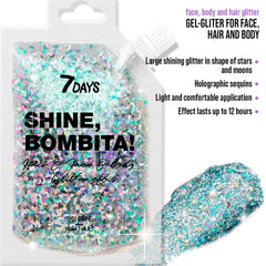 7DAYS-SHINE BOMBITA gel de glitter para cabelo e corpo 902 dope 90 ml.-DrShampoo - Perfumaria e Cosmética