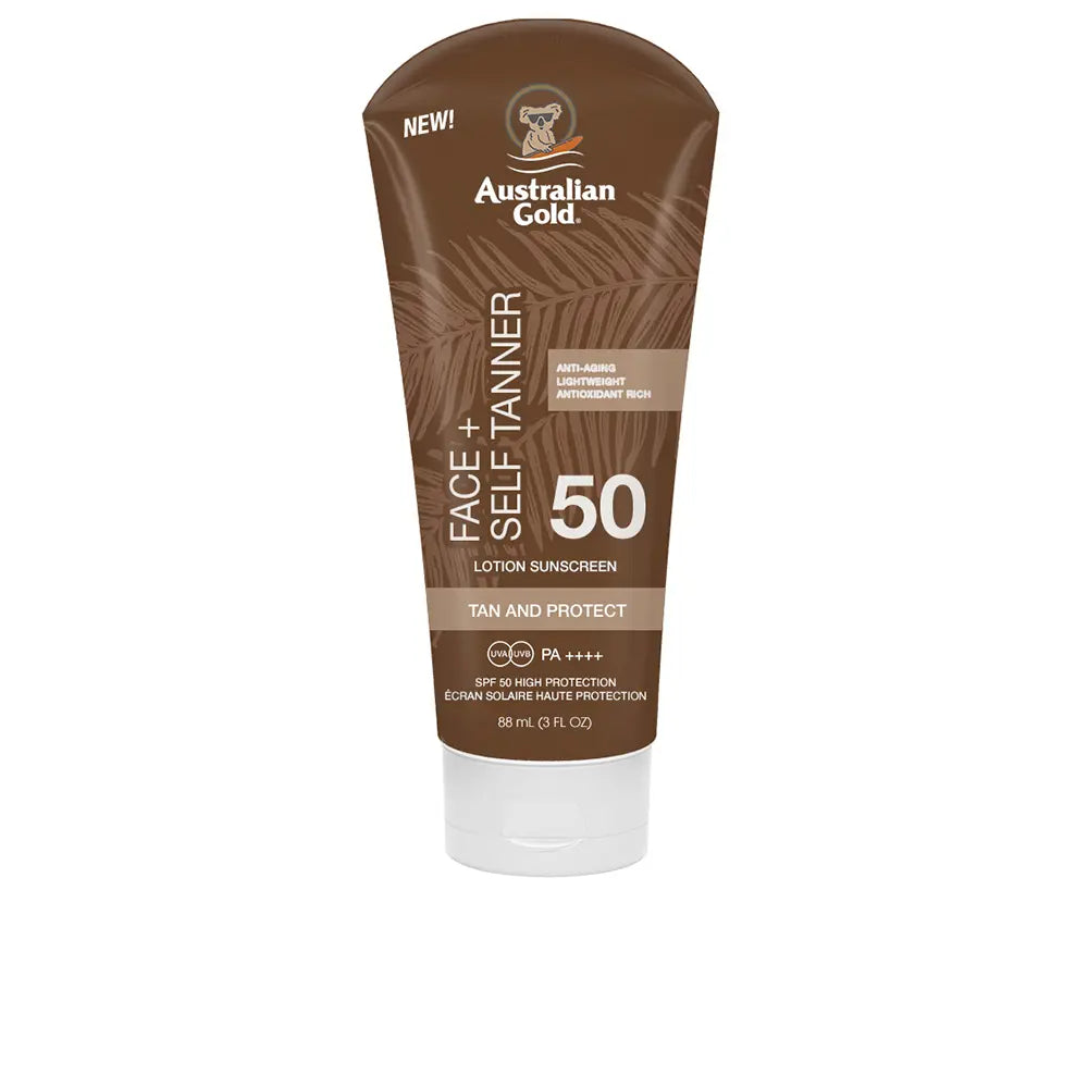 AUSTRALIAN GOLD-Protetor solar FACE SELF TANNER FPS50 88 ml.-DrShampoo - Perfumaria e Cosmética