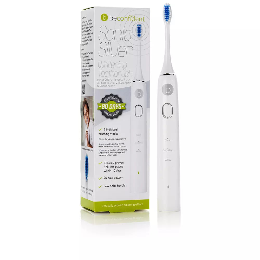 BECONFIDENT-SONIC SILVER escova de dentes branqueadora elétrica branca prateada-DrShampoo - Perfumaria e Cosmética