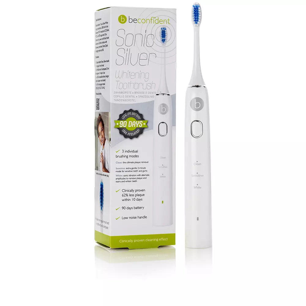 BECONFIDENT-SONIC SILVER escova de dentes branqueadora elétrica branca prateada-DrShampoo - Perfumaria e Cosmética
