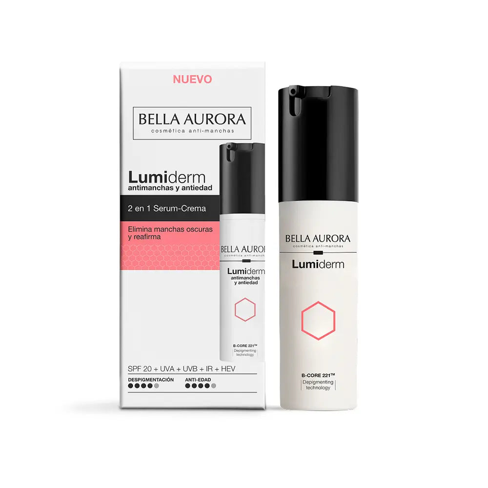 BELLA AURORA-LUMIDERM antimanchas e antienvelhecimento 2 em 1 sérum creme FPS20 30 ml.-DrShampoo - Perfumaria e Cosmética