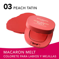 BOURJOIS-MACARON MELT blush para bochechas e lábios 3 Peach Tatin 8 gr.-DrShampoo - Perfumaria e Cosmética