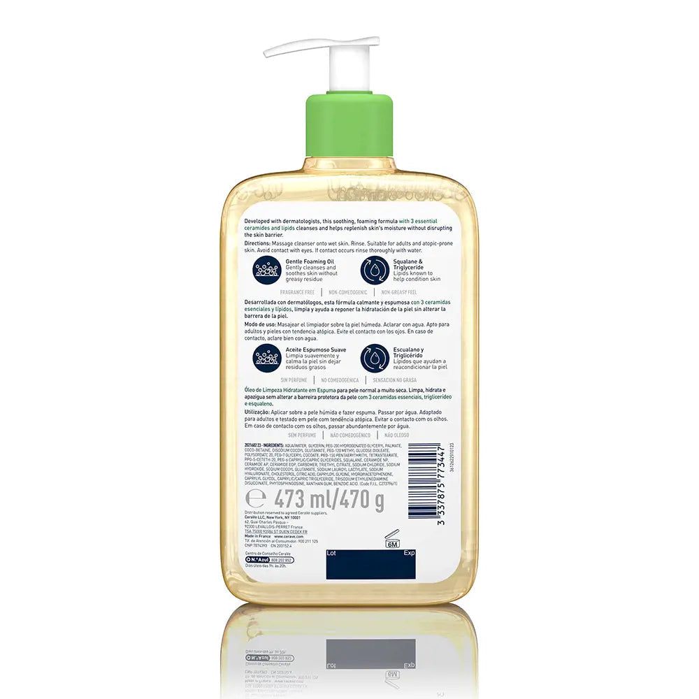 CERAVE-ÓLEO DE LIMPEZA ESPUMA HIDRATANTE pele normal a muito seca 473 ml-DrShampoo - Perfumaria e Cosmética
