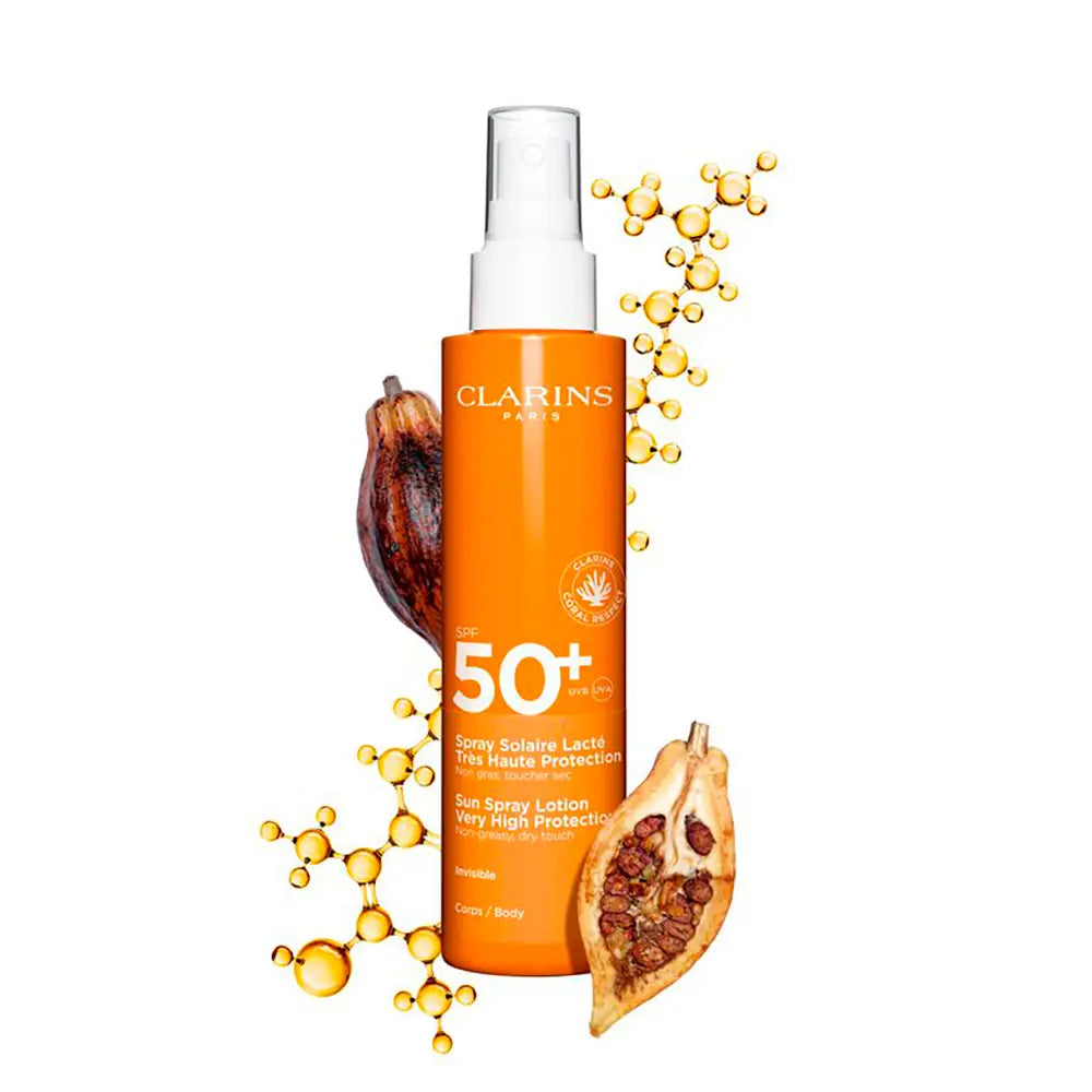 CLARINS-Leite hidratante em spray para o corpo UVA/UVB50+ 150 ml.-DrShampoo - Perfumaria e Cosmética