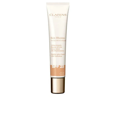 CLARINS-SKIN ILLUSION TINTED MOISTURIZER tratamento antienvelhecimento com efeito glow FPS 25 #03 40 ml-DrShampoo - Perfumaria e Cosmética
