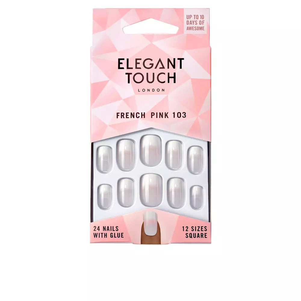 ELEGANT TOUCH-FRANCÊS rosa 24 unhas com cola quadrado 103 M-DrShampoo - Perfumaria e Cosmética