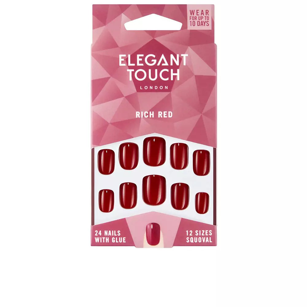 ELEGANT TOUCH-POLISHED COLOR 24 unhas com cola squoval rich red-DrShampoo - Perfumaria e Cosmética