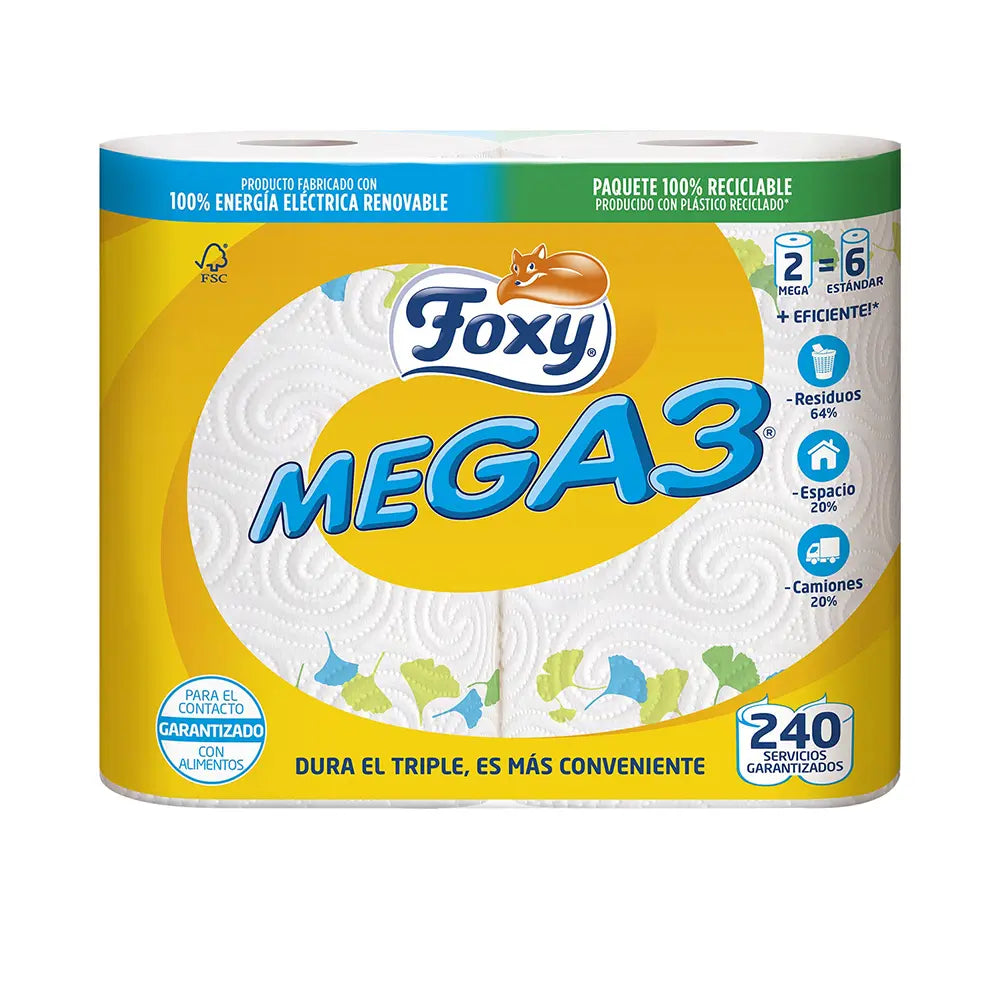 FOXY-MEGA3 papel toalha de cozinha tripla duração 2 rolos-DrShampoo - Perfumaria e Cosmética