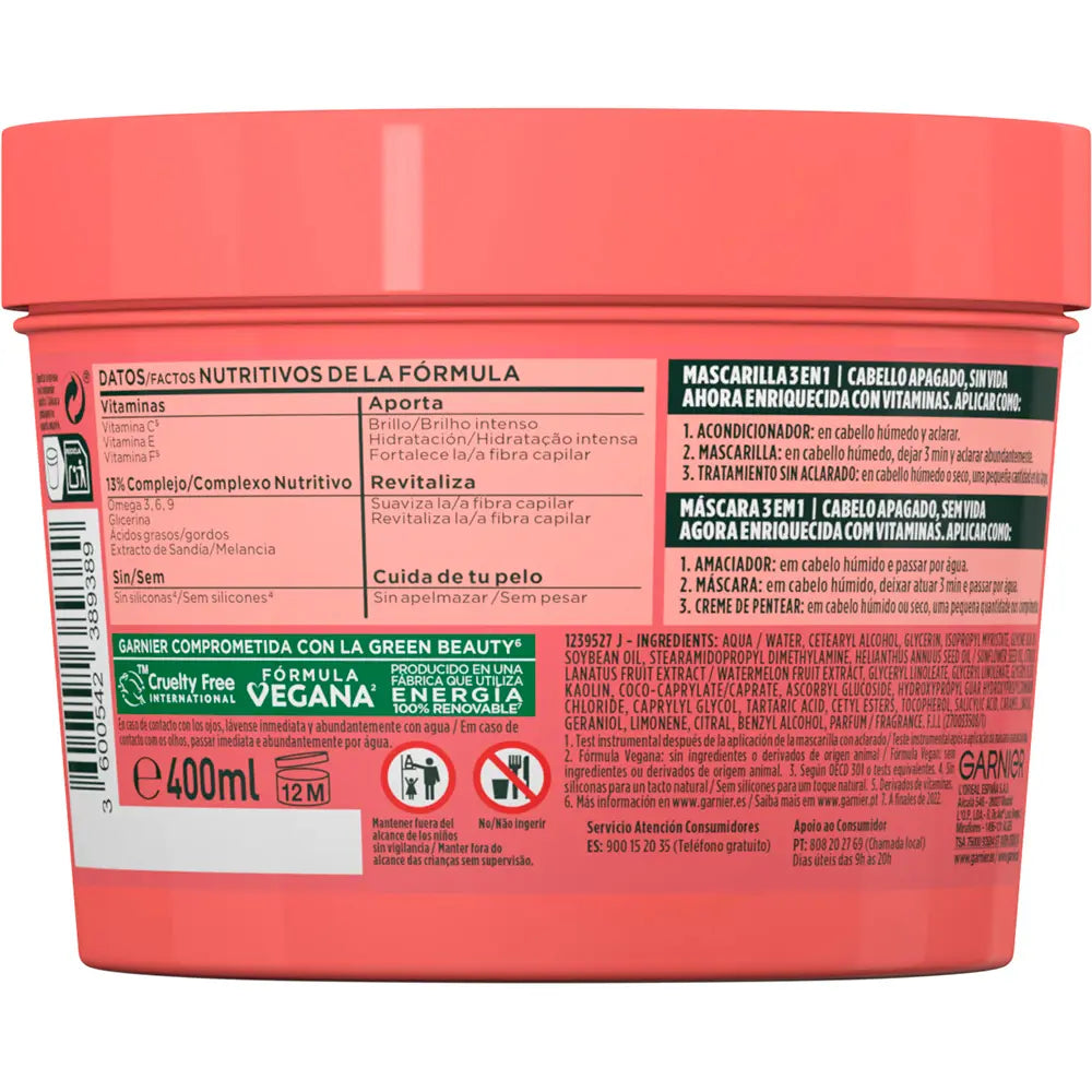 GARNIER-Máscara revitalizante FRUCTIS HAIR FOOD WATERMELON 350 ml-DrShampoo - Perfumaria e Cosmética
