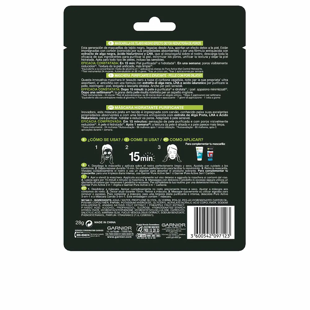 GARNIER-PURE CHARCOAL efeito de desintoxicação de tecido de máscara preta-DrShampoo - Perfumaria e Cosmética