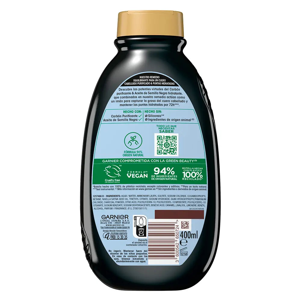GARNIER-SHAMPOO DE CARVÃO ATIVADO MAGNÉTICO ORIGINAL REMEDIES 400 ml-DrShampoo - Perfumaria e Cosmética