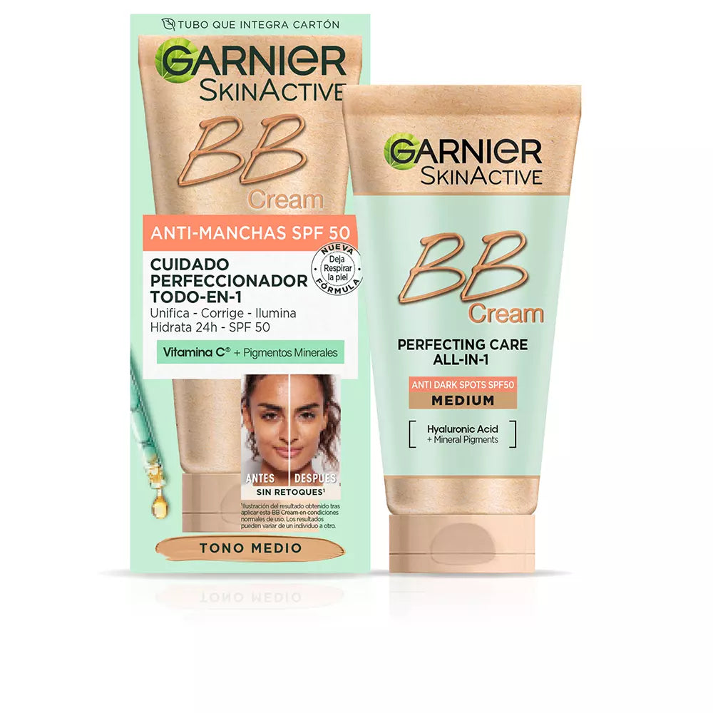 GARNIER-SKINACTIVE BB CREAM antimanchas SPF50 médio 50 ml-DrShampoo - Perfumaria e Cosmética