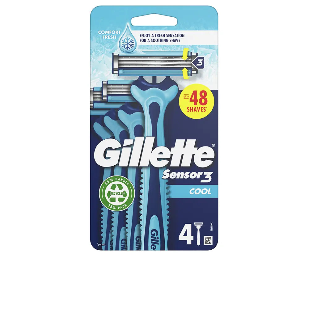 GILLETTE-Lâminas de barbear descartáveis SENSOR3 COOL 4 unidades.-DrShampoo - Perfumaria e Cosmética