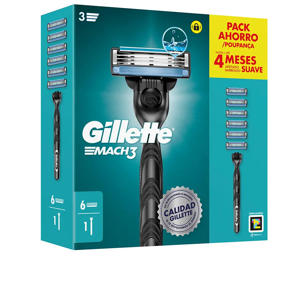 GILLETTE-Máquina MACH 3 + 6 peças de reposição.-DrShampoo - Perfumaria e Cosmética