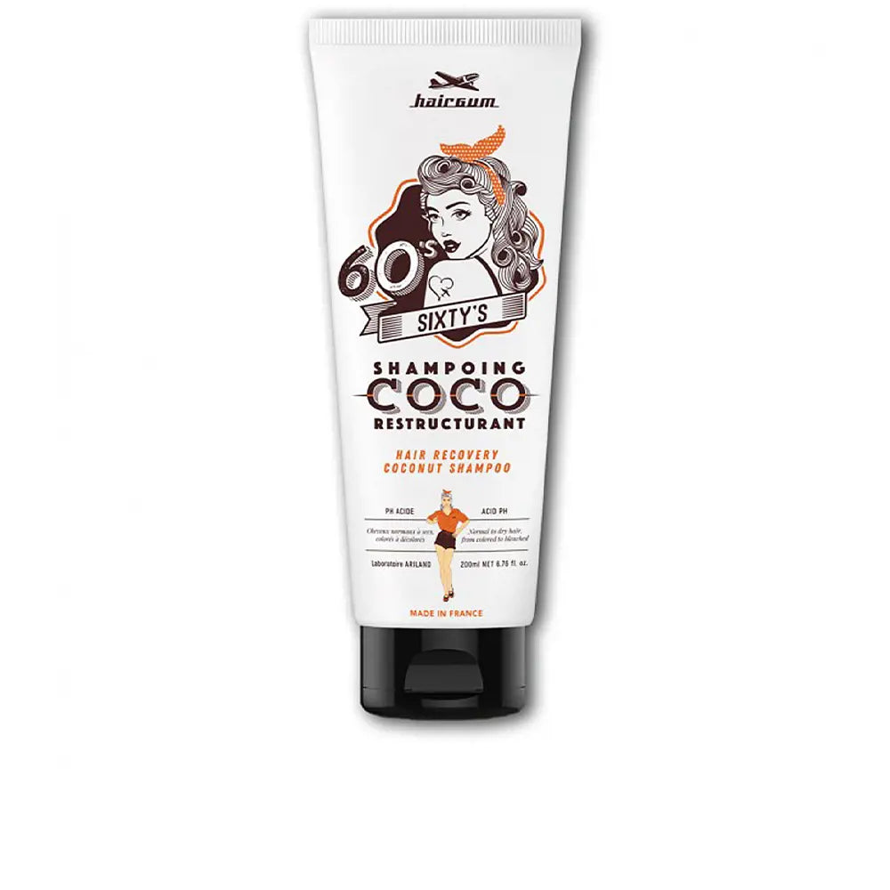 HAIRGUM-Champô de coco de recuperação SIXTY'S 200 ml-DrShampoo - Perfumaria e Cosmética