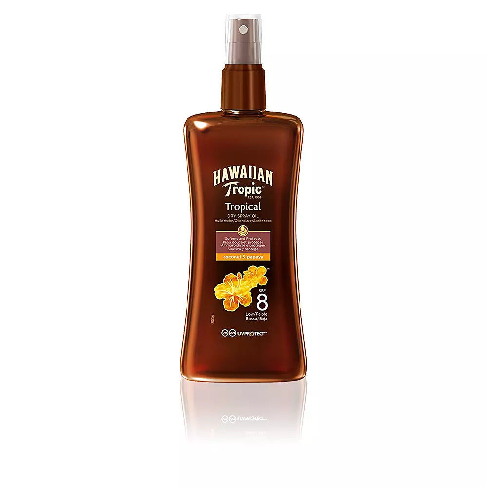 HAWAIIAN TROPIC-Óleo seco SPF8 COCONUT & PAPAYA spray 200 ml-DrShampoo - Perfumaria e Cosmética