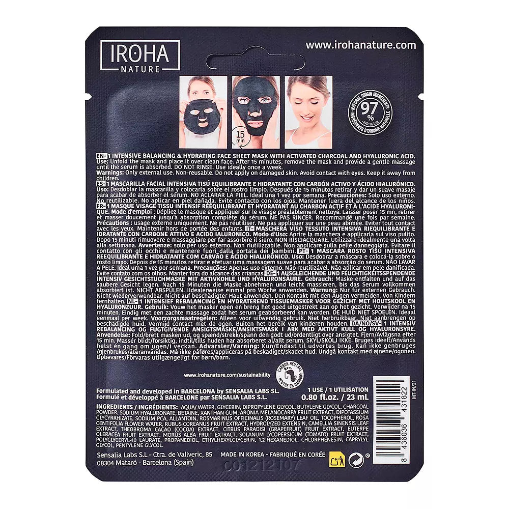 IROHA-DETOX CHARCOAL BLACK máscara facial de tecido 1 uso-DrShampoo - Perfumaria e Cosmética