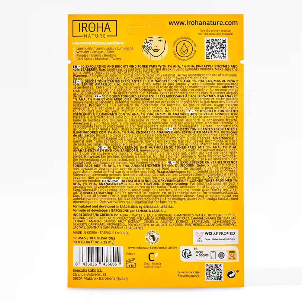IROHA-ESFOLIATING TONER almofadas pré-embebidas 10 u-DrShampoo - Perfumaria e Cosmética
