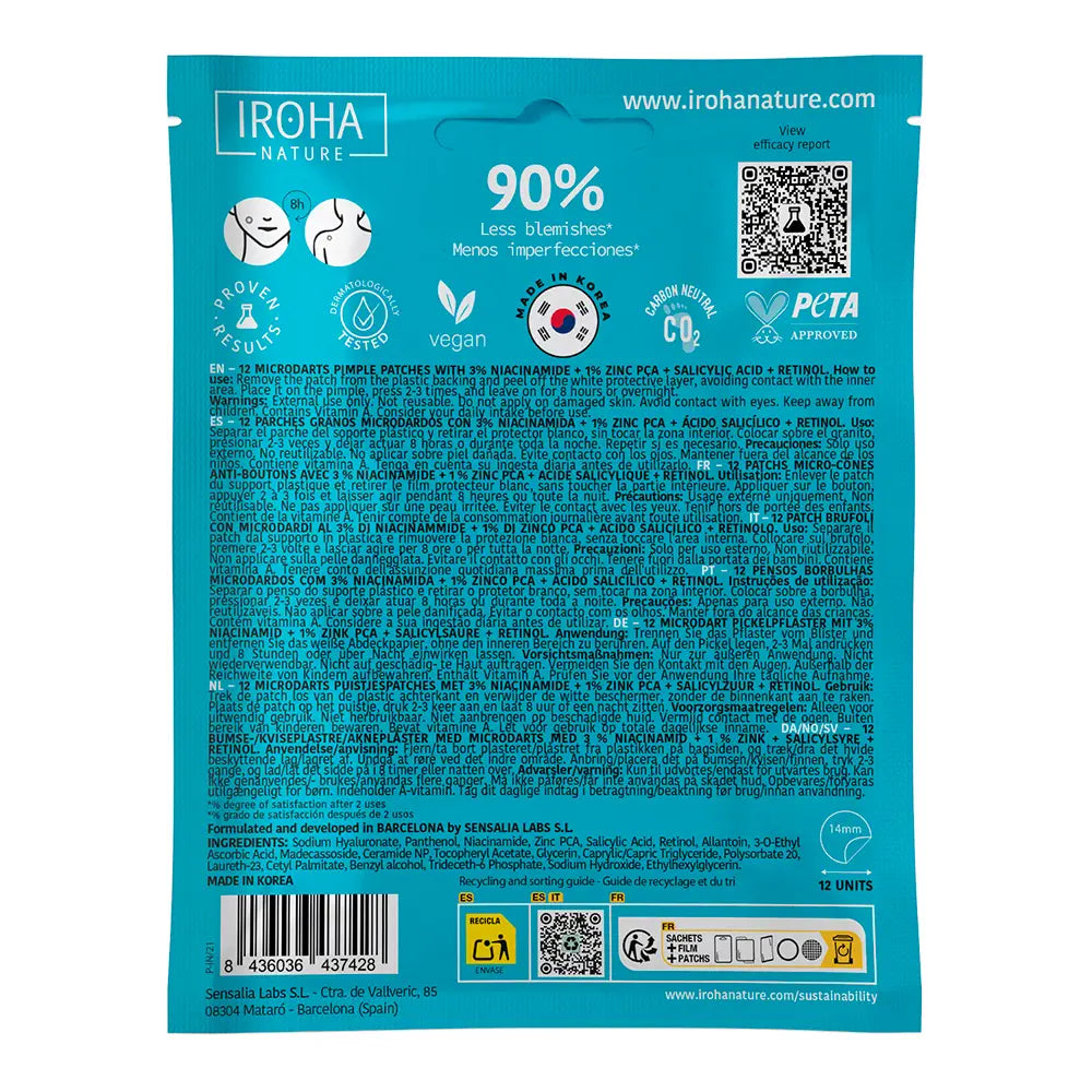IROHA-Microdart Adesivos para Espinhas com Ácido Salicílico para Pele com Tendência a Acne (12 Unidades)-DrShampoo - Perfumaria e Cosmética