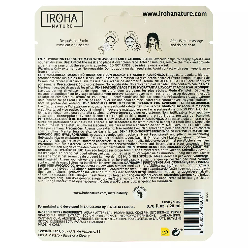 IROHA-NATURE MASK abacate + ácido hialurônico 1 un-DrShampoo - Perfumaria e Cosmética