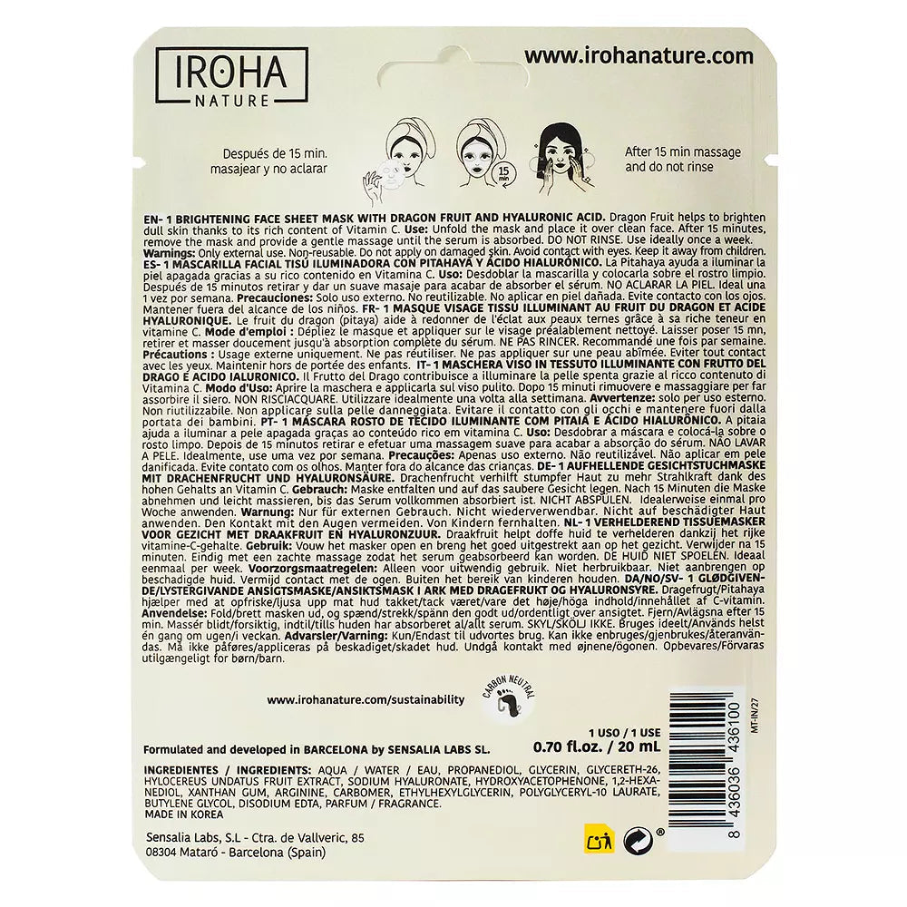 IROHA-NATURE MASK fruta do dragão + ácido hialurônico 1 un-DrShampoo - Perfumaria e Cosmética