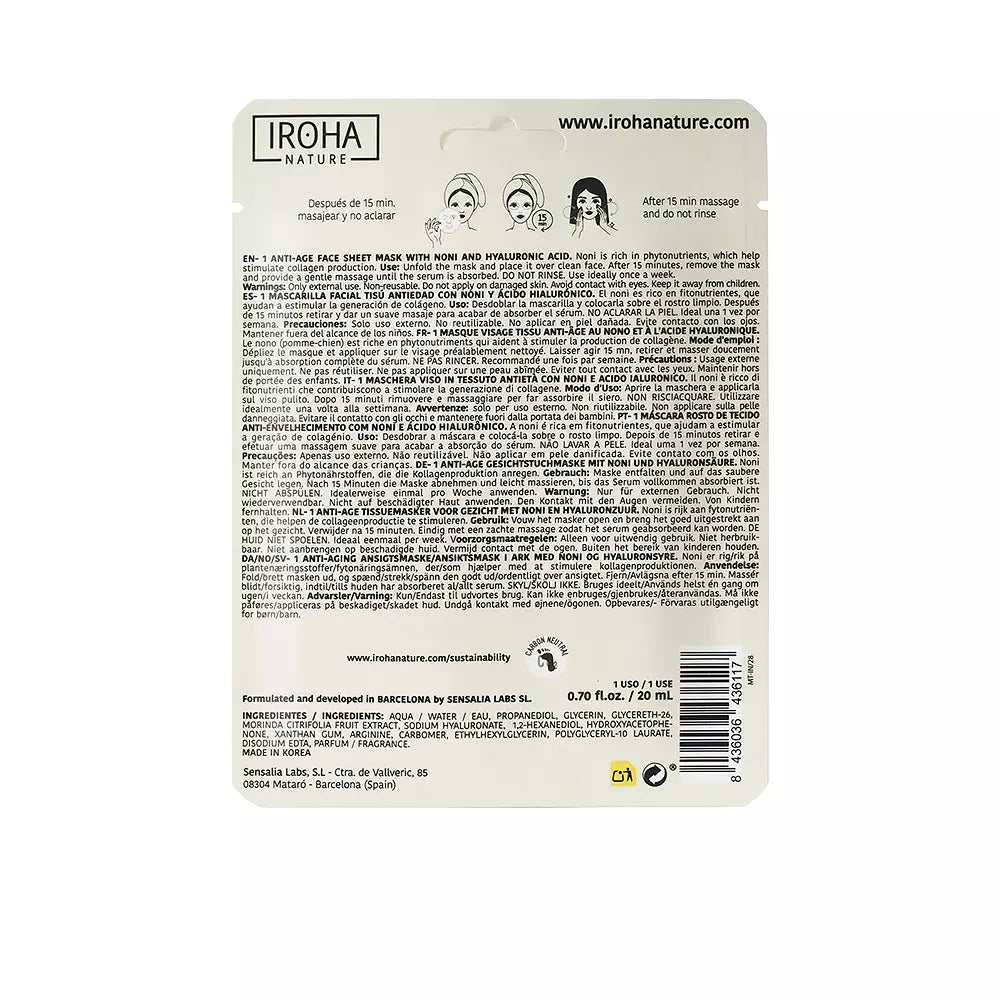 IROHA-NATURE MASK noni + ácido hialurônico 1 un-DrShampoo - Perfumaria e Cosmética