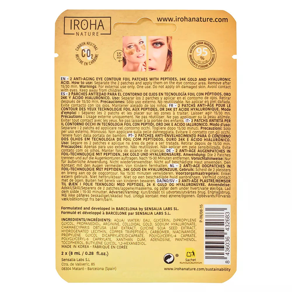 IROHA-Patches oculares de tecido GOLD firmeza extra 2 unid.-DrShampoo - Perfumaria e Cosmética