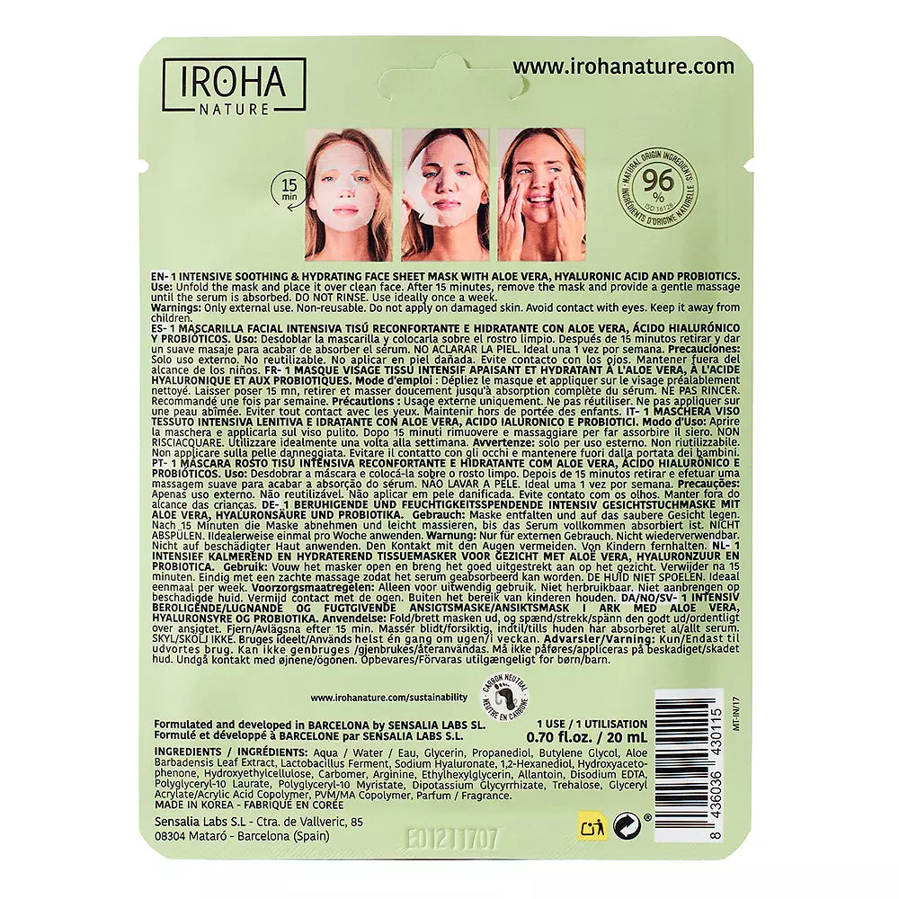 IROHA-TISSUE MASK hidratante aloe vera + chá verde + ginseng + HA-DrShampoo - Perfumaria e Cosmética