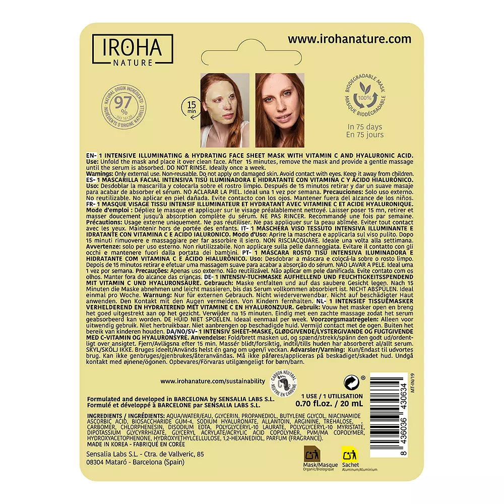 IROHA-TISSUE MASK iluminando vitamina C + HA 1 uso-DrShampoo - Perfumaria e Cosmética