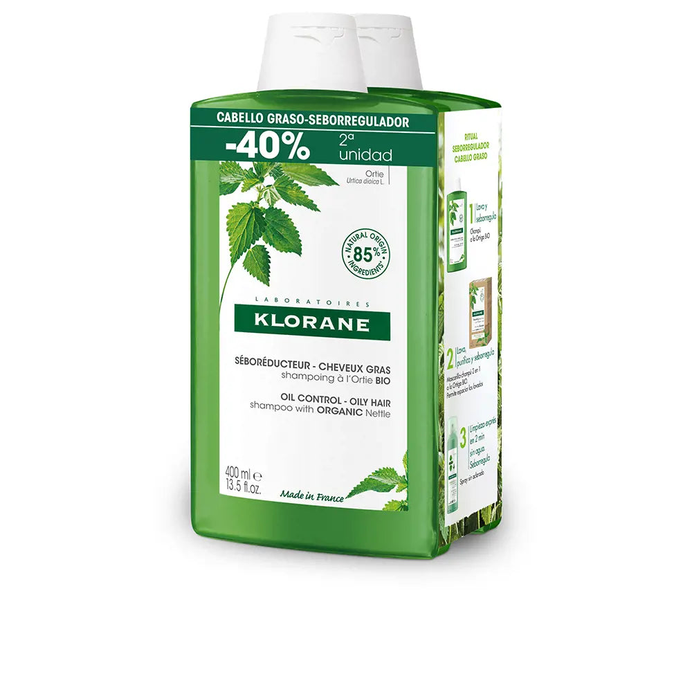 KLORANE-A LA ORTIGA BIO champô seborregulador para cabelo oleoso promo 2 x 400 ml-DrShampoo - Perfumaria e Cosmética