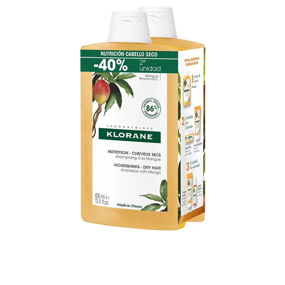 KLORANE-SHAMPOO NUTRITIVO AL MANGO PARA CABELO SECO DUO 2 x 400 ml-DrShampoo - Perfumaria e Cosmética