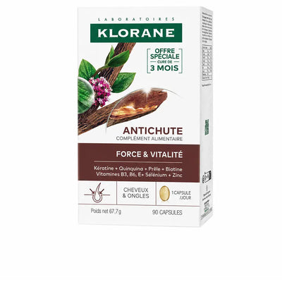 KLORANE-Suplemento alimentar de quinina antiqueda para força e vitalidade, 90 unidades.-DrShampoo - Perfumaria e Cosmética
