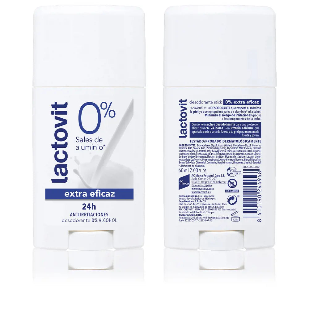 LACTOVIT-LACTOVIT ORIGINAL EXTRA EFFECTIVE 0% deo stick 60 ml-DrShampoo - Perfumaria e Cosmética