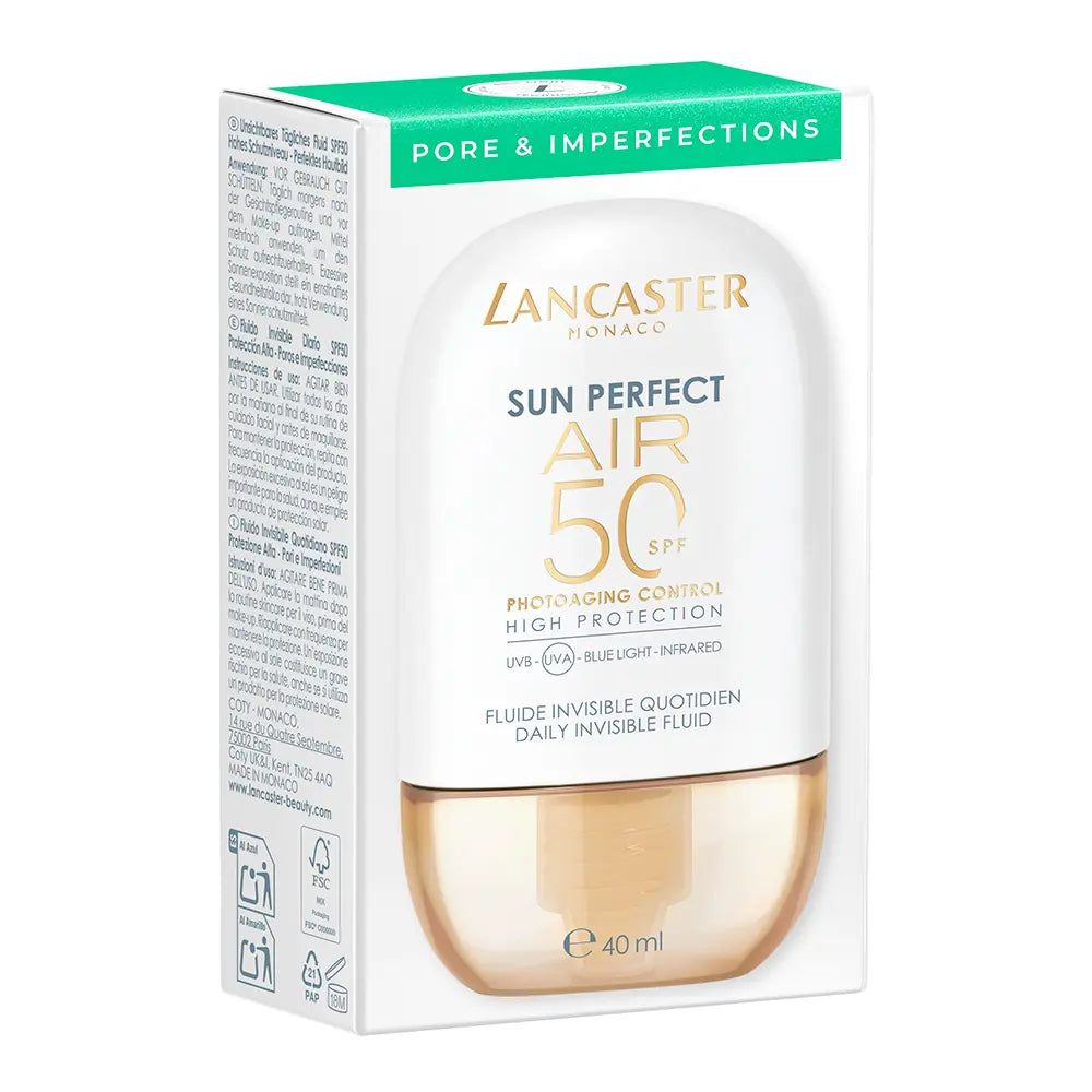 LANCASTER-Fluído invisível diário SUN PERFECT AIR PORES SPF50 40 ml.-DrShampoo - Perfumaria e Cosmética