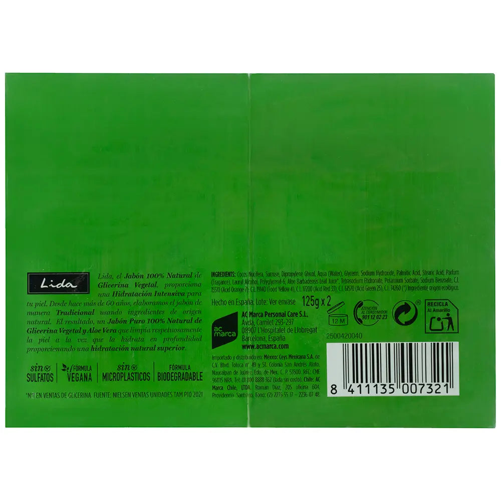 LIDA-LIDA SABONETE 100% NATURAL GLICERINA E ALOE VERA CONJUNTO 2 x 125 gr-DrShampoo - Perfumaria e Cosmética