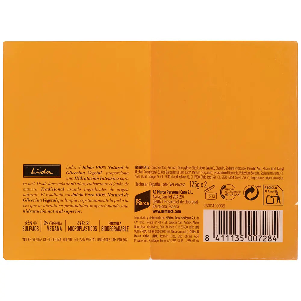 LIDA-SABONETE LIDA 100% NATURAL GLICERINA ORIGINAL LOTE 2 x 125 gr-DrShampoo - Perfumaria e Cosmética