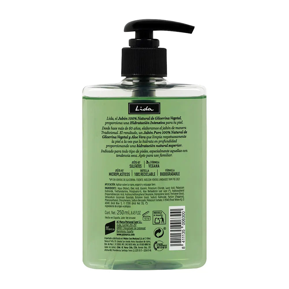 LIDA-Sabonete para as mãos de glicerina e aloe vera 100% NATURAL 250 ml.-DrShampoo - Perfumaria e Cosmética