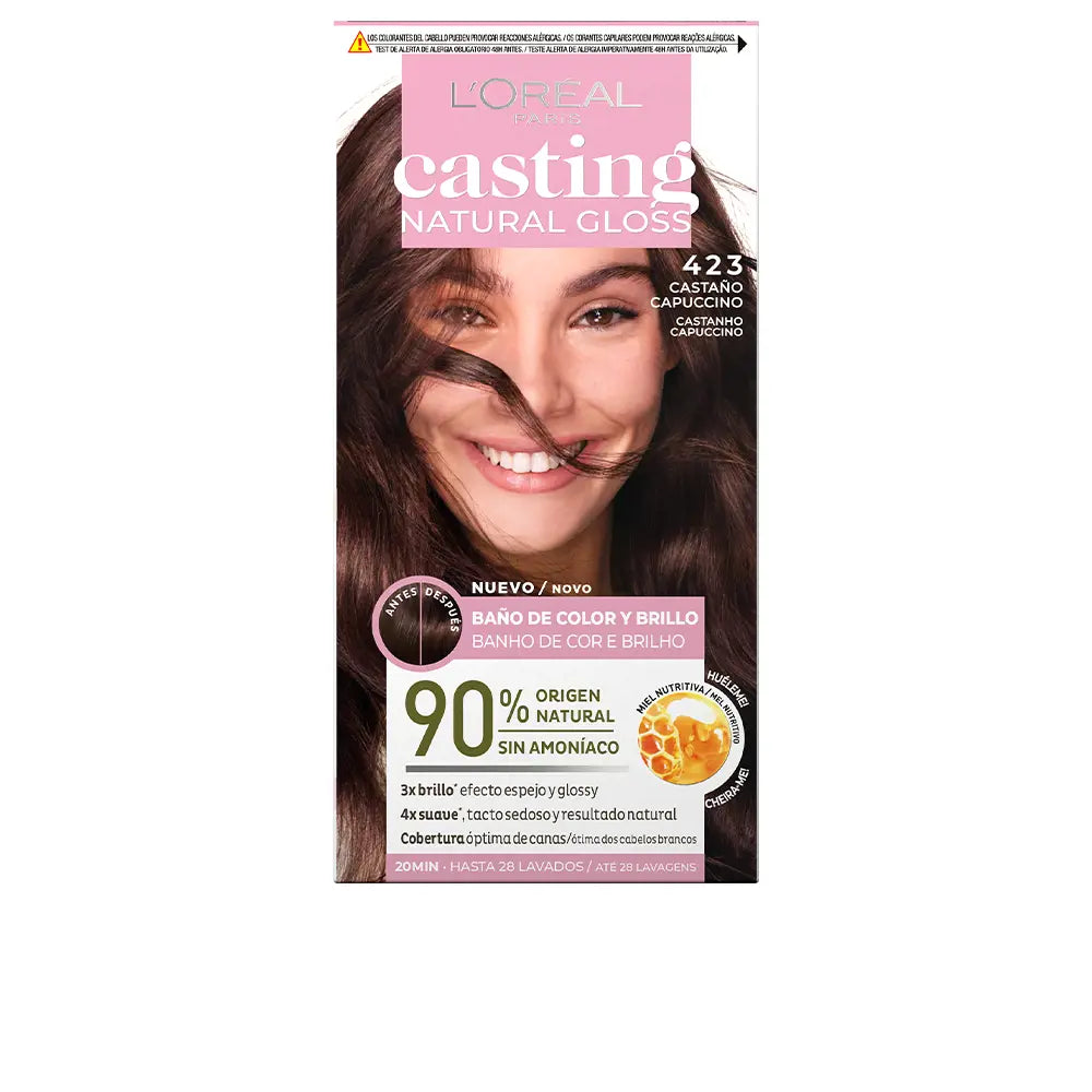 L'ORÉAL PARIS-CASTING NATURAL GLOSS 423 cappuccino de castanha 180 ml-DrShampoo - Perfumaria e Cosmética