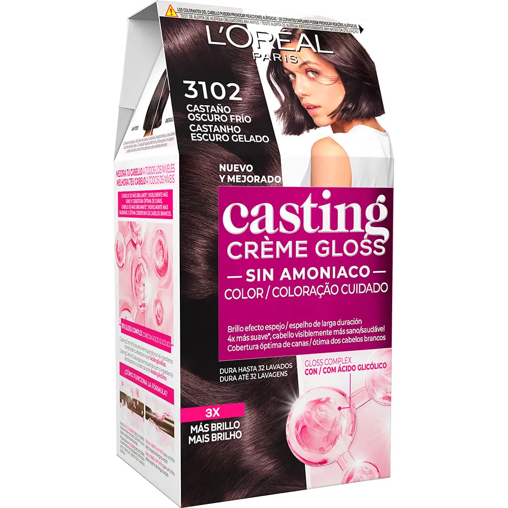 L'ORÉAL PARIS-CREME DE CASTANHA GLOSS 3102 Castanho Escuro Frio 180 ml-DrShampoo - Perfumaria e Cosmética
