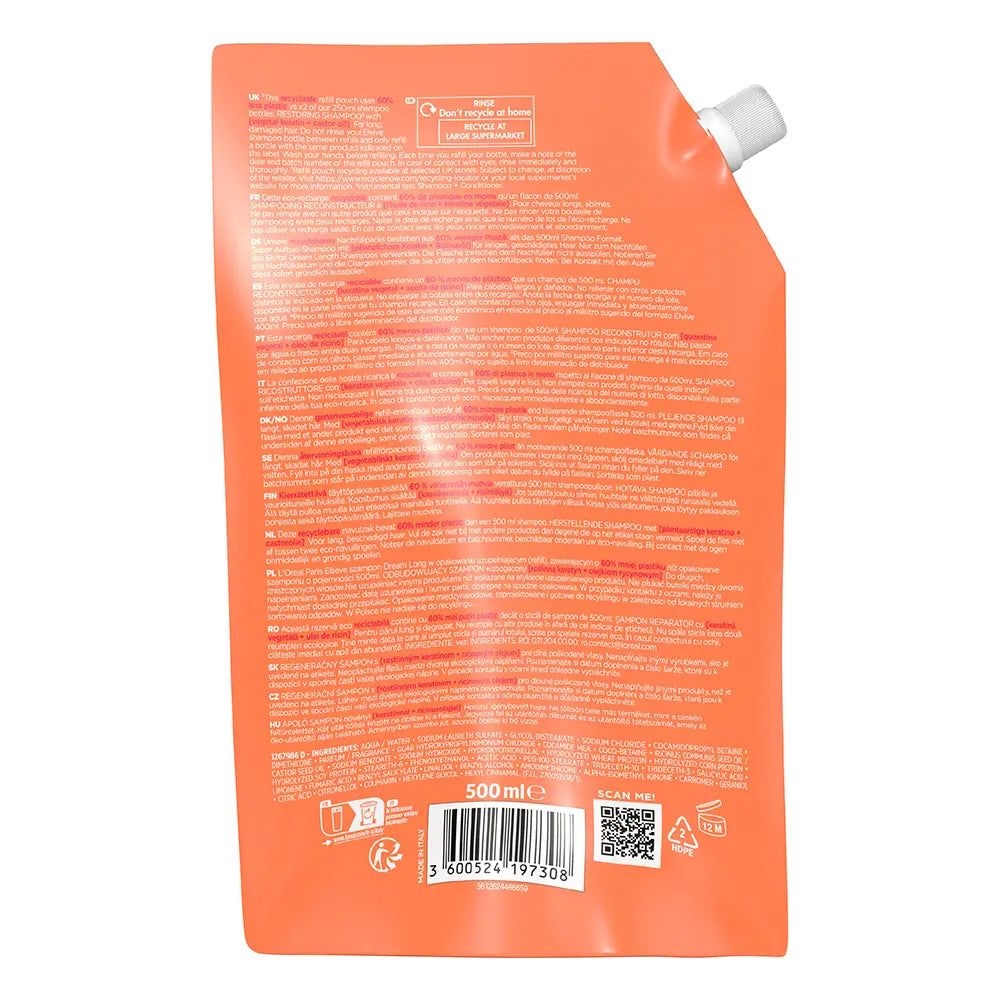 L'ORÉAL PARIS-ELVIVE DREAM LONG shampoo reconstructivo embalagem ecológica 500 ml.-DrShampoo - Perfumaria e Cosmética