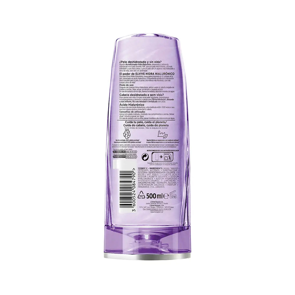 L'ORÉAL PARIS-ELVIVE HYDRA HYALURONIC Condicionador de hidratação 72h 500 ml-DrShampoo - Perfumaria e Cosmética