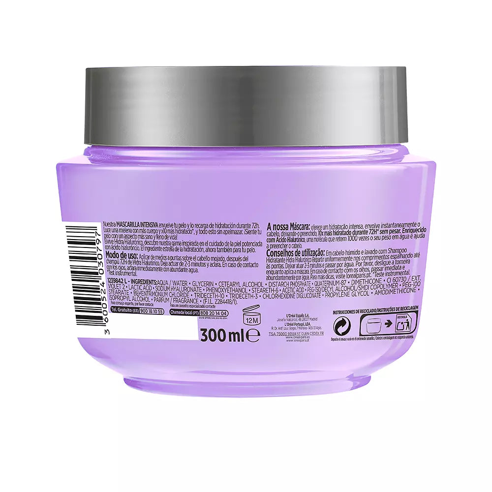 L'ORÉAL PARIS-ELVIVE HYDRA HYALURONIC máscara 72h hidratação 300 ml-DrShampoo - Perfumaria e Cosmética