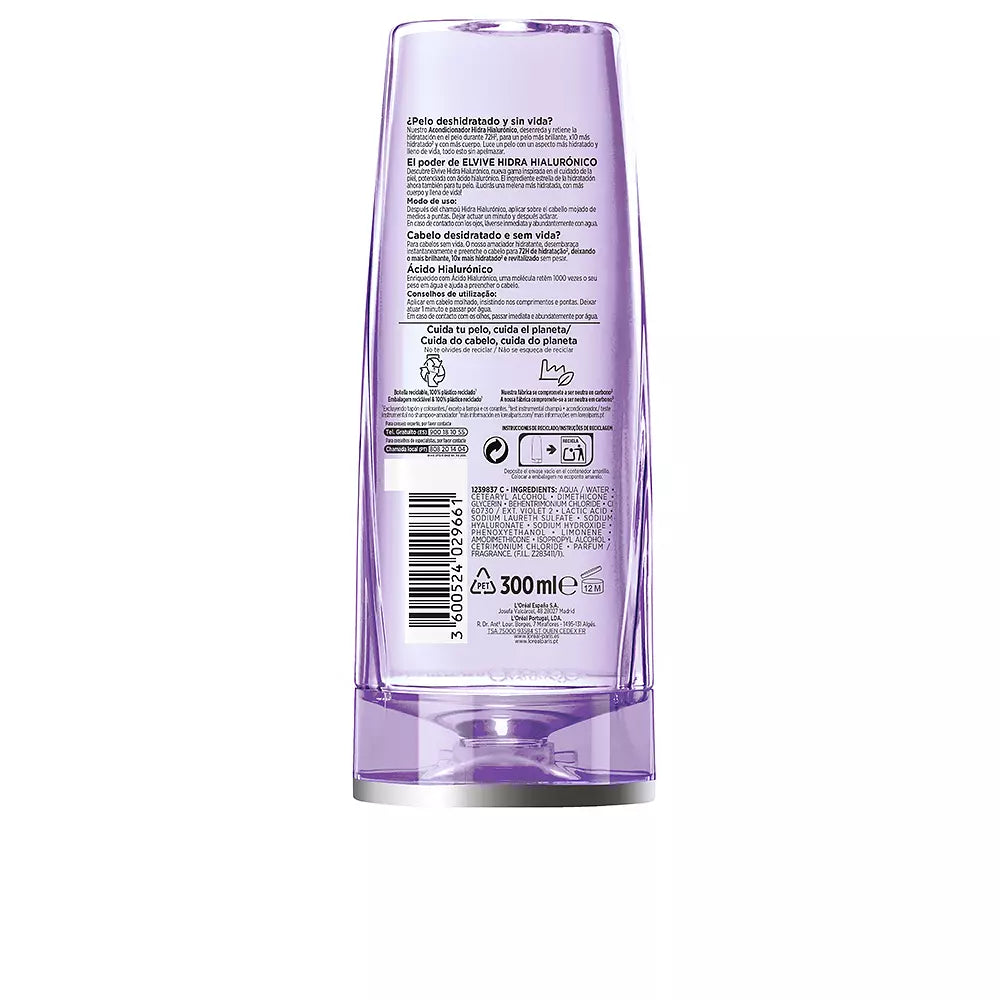 L'ORÉAL PARIS-ELVIVE HYDRA HYALURONIC shampoo 72h hidratação 370 ml-DrShampoo - Perfumaria e Cosmética